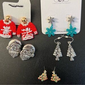 Christmas Winter 5 Pair Earrings - Santa- Xmas Tree Snowflake & Holiday Sweaters